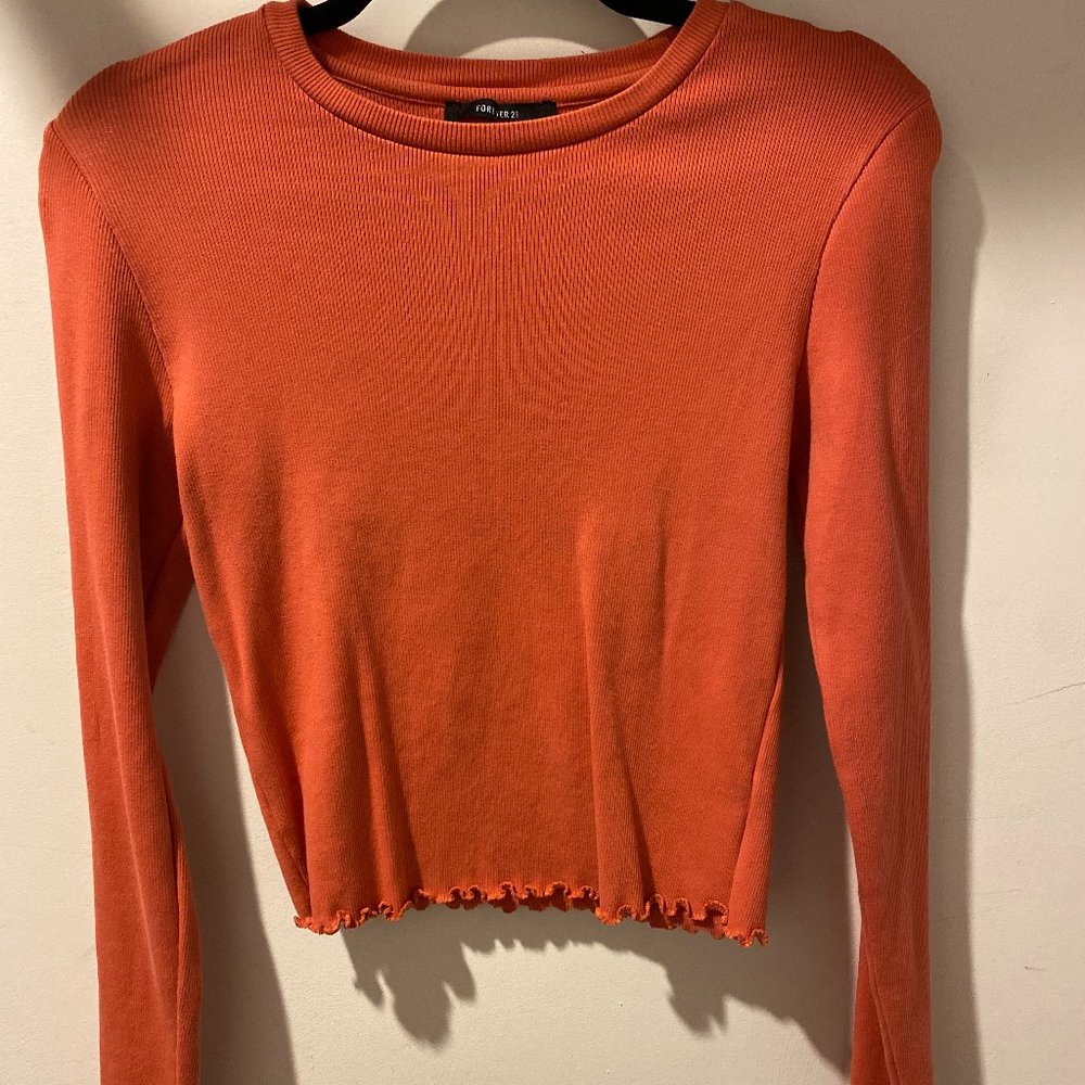 Lettuce Edged Orange Long Sleeve Top